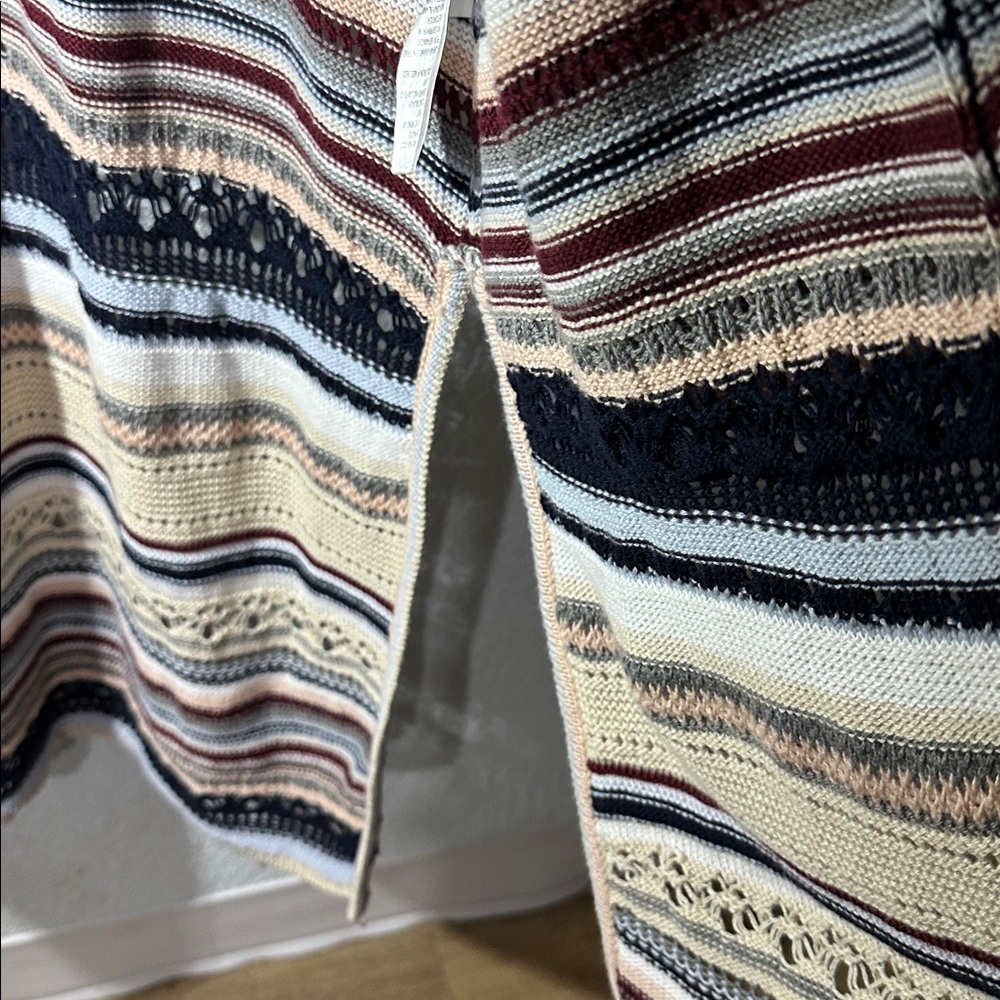 Democracy Women Multicolor Cochet Stripe Long Cardigan pocket Sweater Size L - Picture 5 of 10